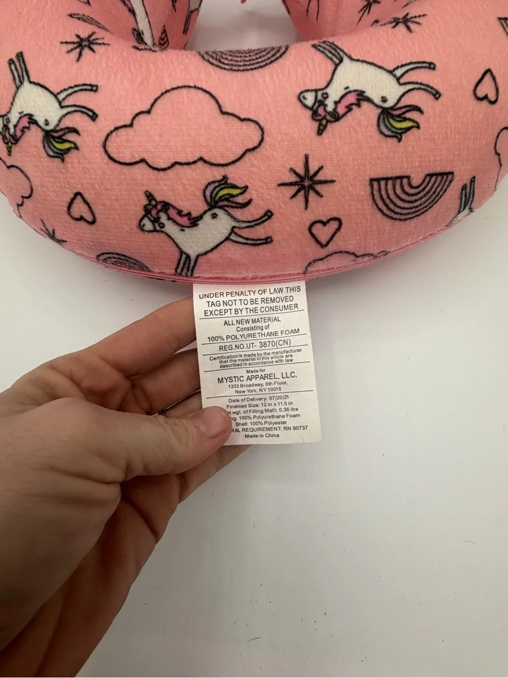 Mystic Apparel Pink Unicorn Rainbow Travel Neck Pillow Plush Foam Cushion